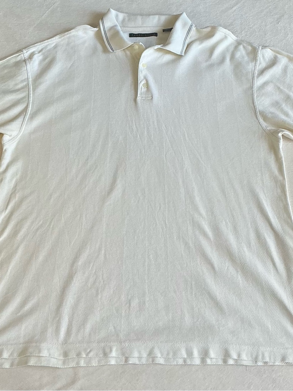 Perry Ellis Cream Yellow Chevron Knit Polo Shirt Mens Size Large 100% Cotton